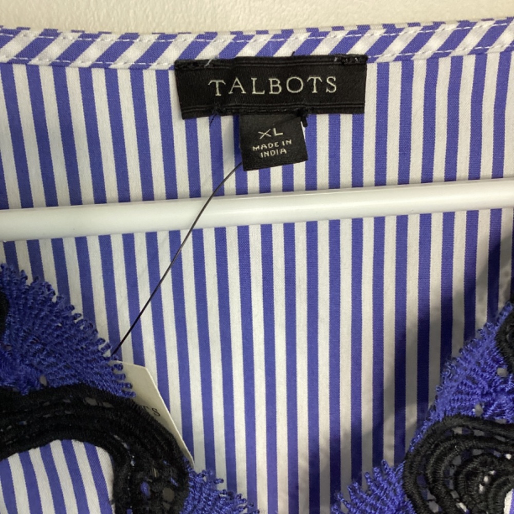 NWT Talbots Embroidered Rick Rack Trim Top Blouse Bell Sleeves XL Striped Brand - Picture 5 of 16